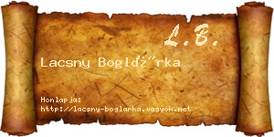 Lacsny Boglárka névjegykártya